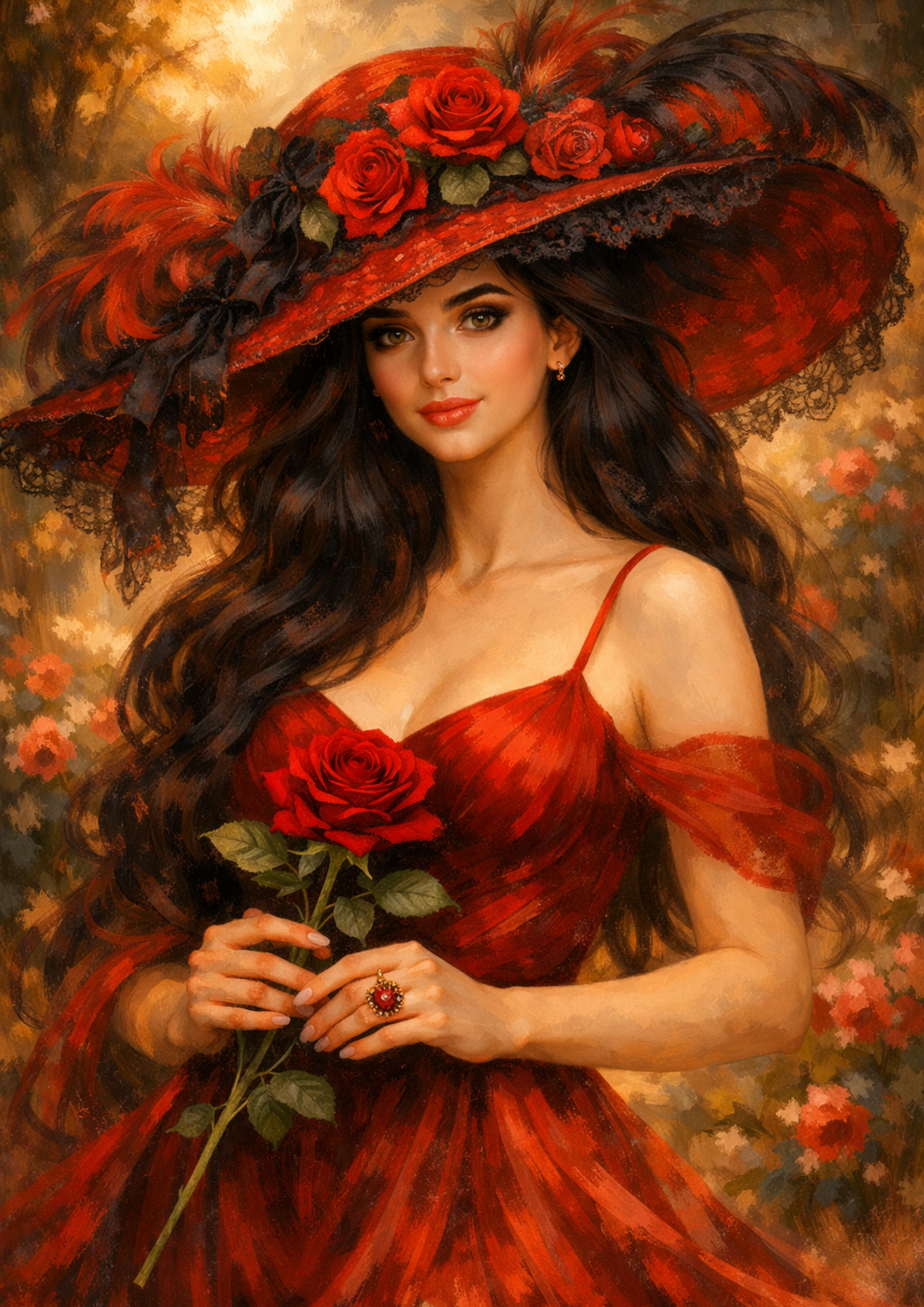 Sticker Sheet / Greeting Card – Elegance Woman in Red Dress Full Cat. No. 9261