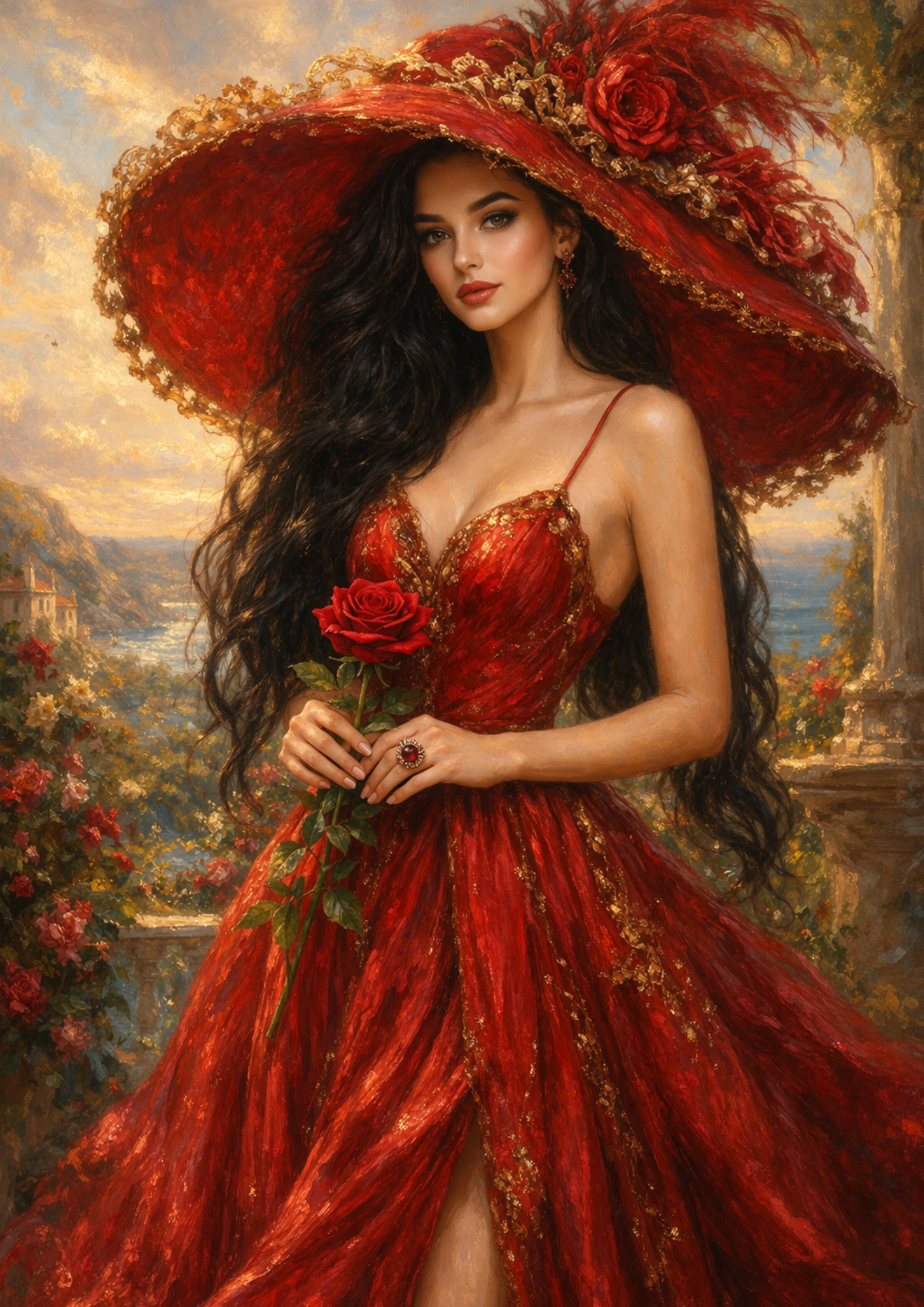 Sticker Sheet / Greeting Card – Elegance Woman in Red Dress & Hat Full Cat. No. 9262