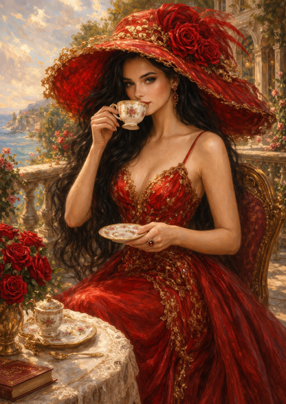 Sticker Sheet / Greeting Card – Beautiful Woman in Red Dress Full Cat. No. 9263