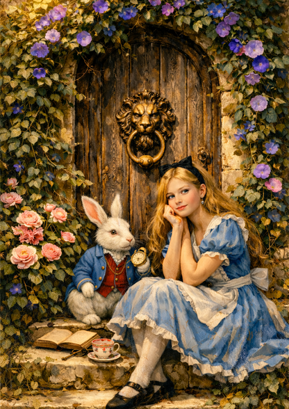 Sticker Sheet / Greeting Card – Alice & White Rabbit Full Cat. No. 9269