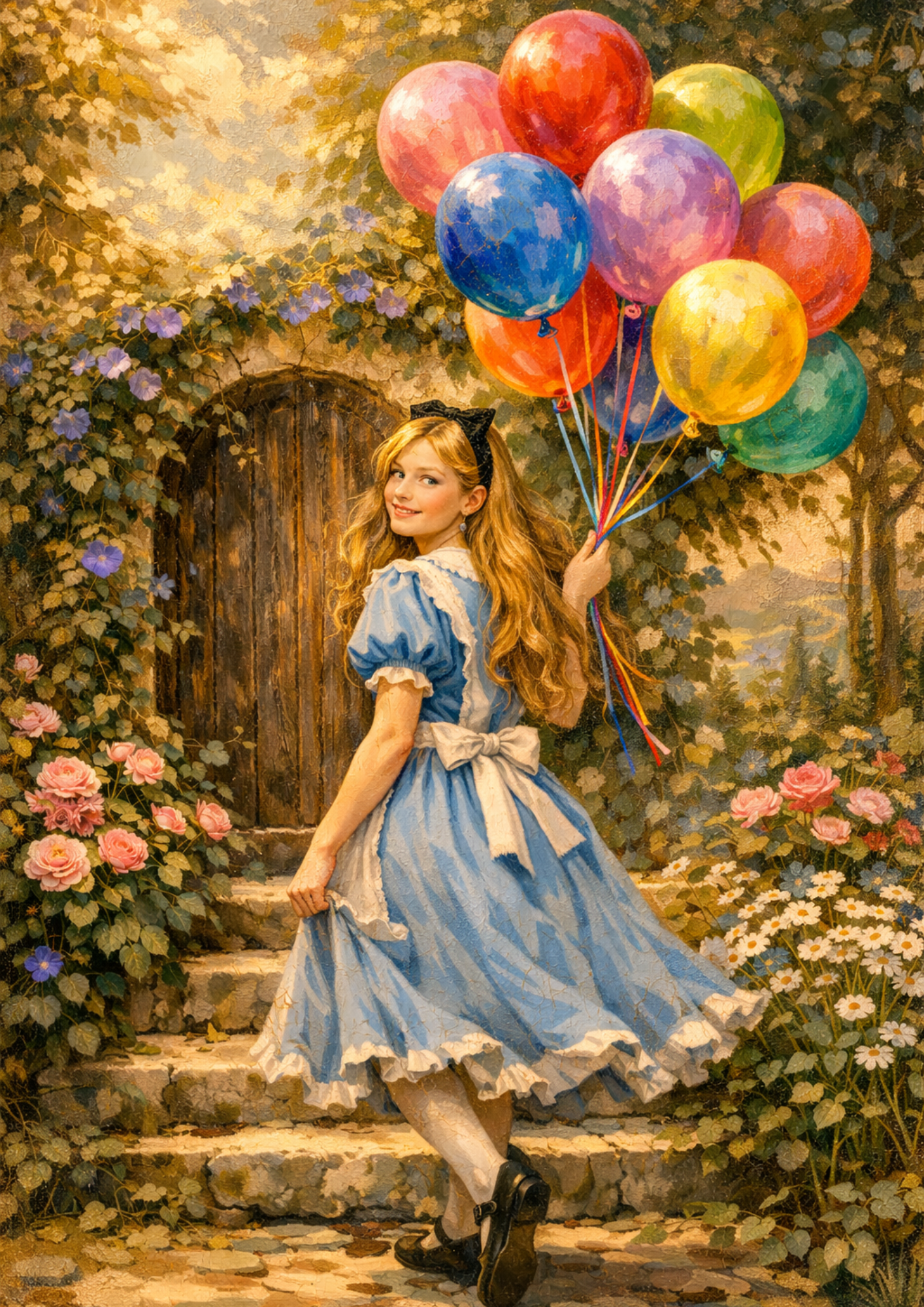 Sticker Sheet / Greeting Card – Alice Holding Birthday Balloons Cat. No. 9271