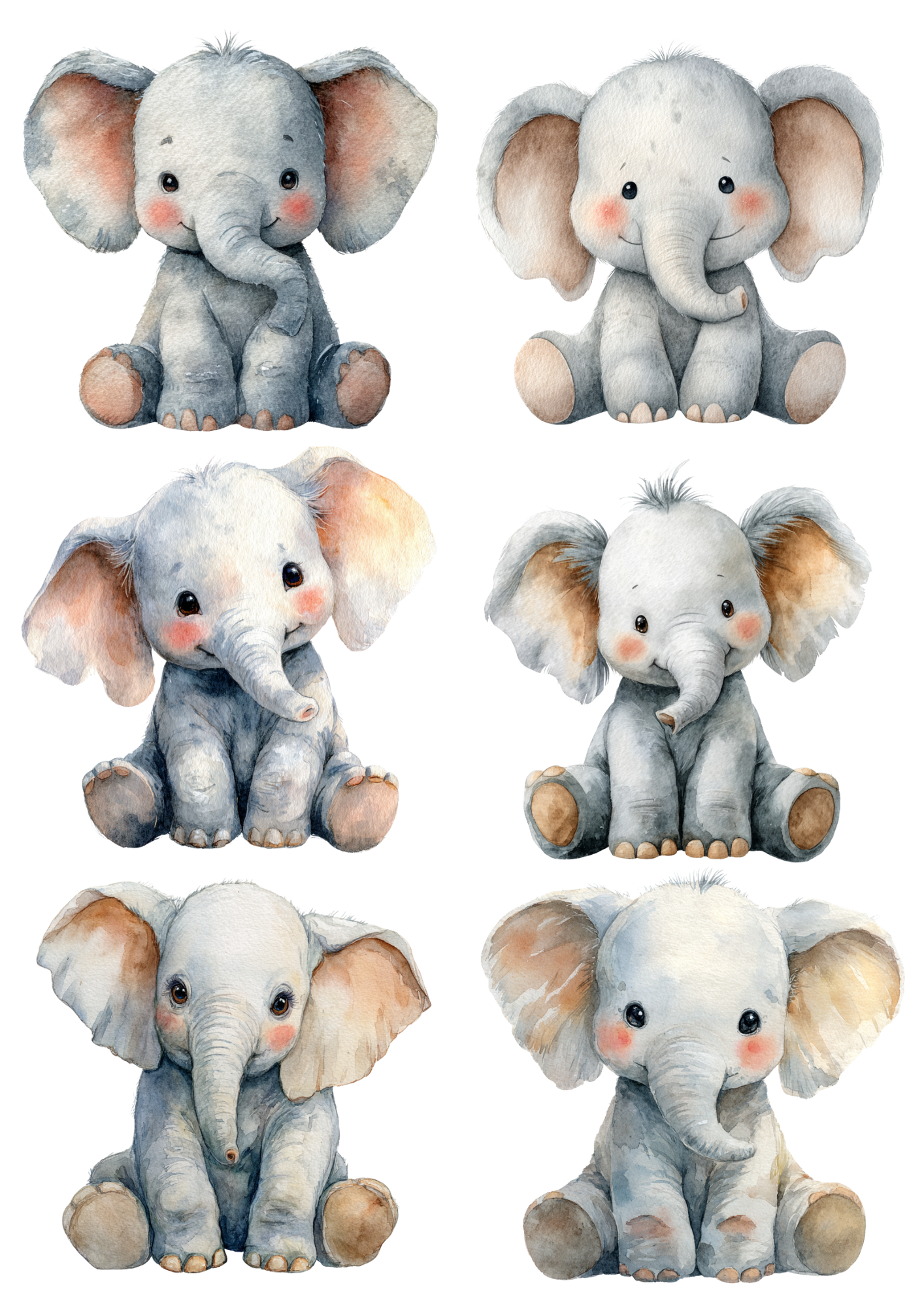 Sticker Sheet / Greeting Card – Cute Baby Elephant Collage Cat. No. 9279