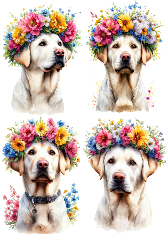 Sticker Sheet / Greeting Card – White Lab with Floral Crown Collage Cat. No. 9282