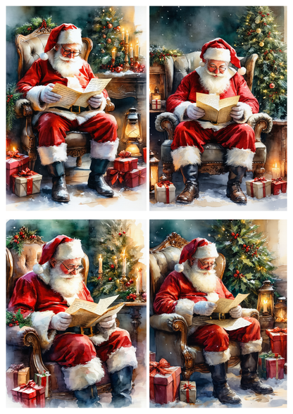 Sticker Sheet / Greeting Card – Santa Reading Letters from Children Collage Cat. No. 9286