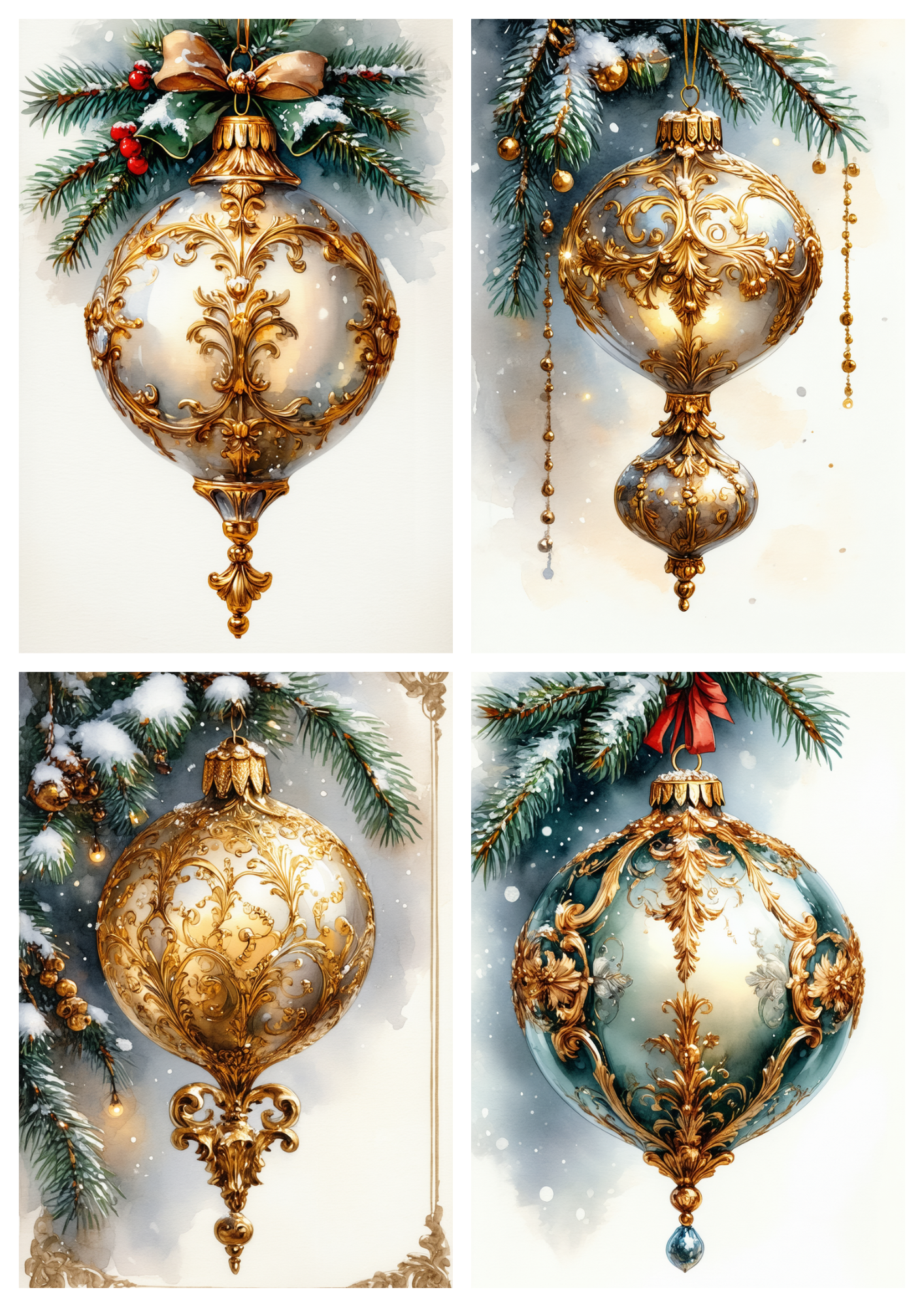 Sticker Sheet / Greeting Card – Baroque Christmas Ornaments Collage Cat. No. 9287