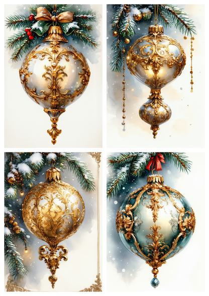 Sticker Sheet / Greeting Card – Baroque Christmas Ornaments Collage Cat. No. 9287