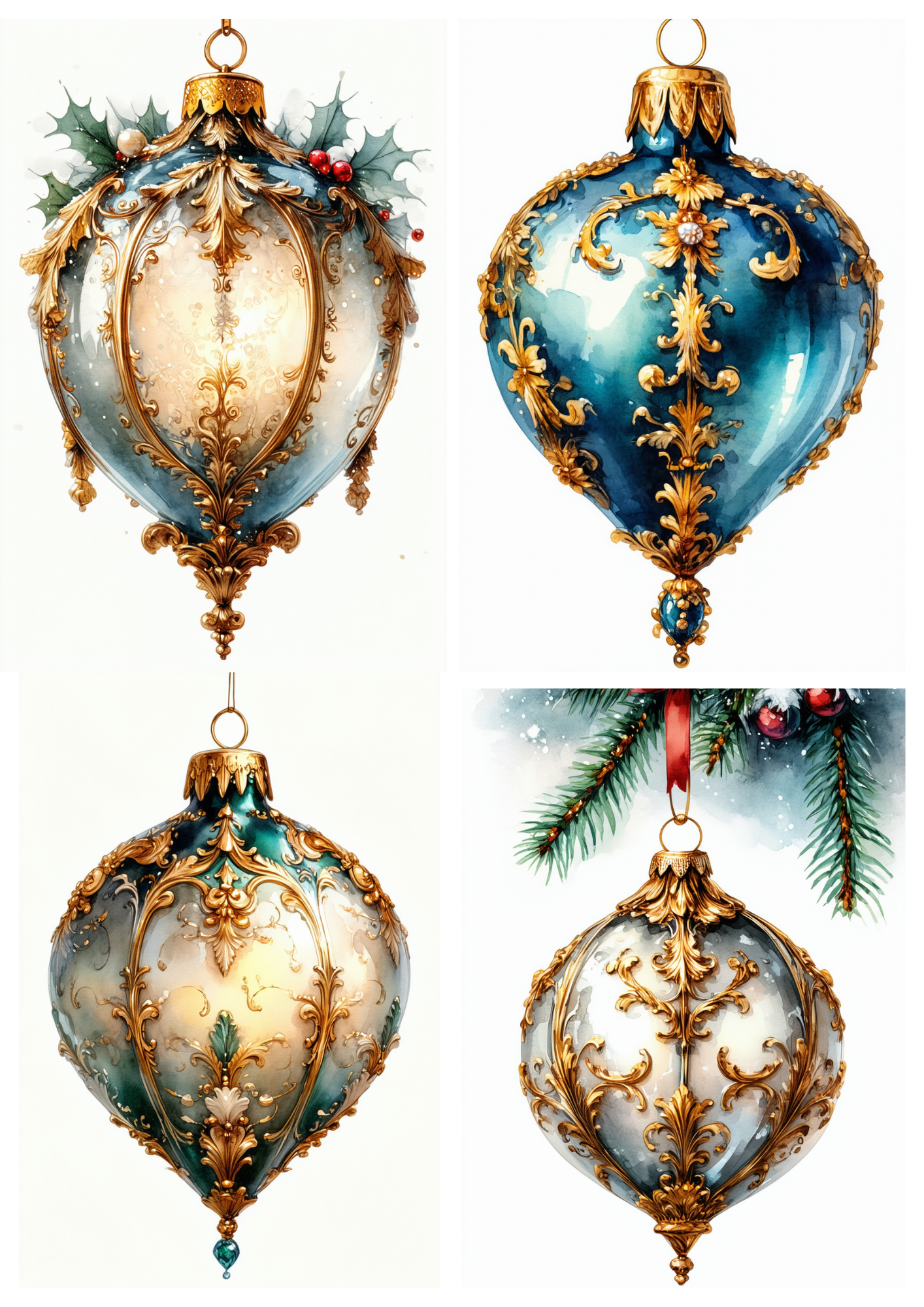 Sticker Sheet / Greeting Card – Baroque Christmas Ornaments Collage Cat. No. 9288