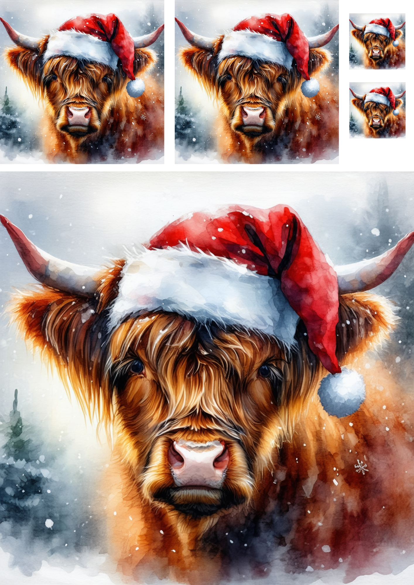 Sticker Sheet / Greeting Card – Highland Cow with Christmas Wreath Collage Cat. No. 9290