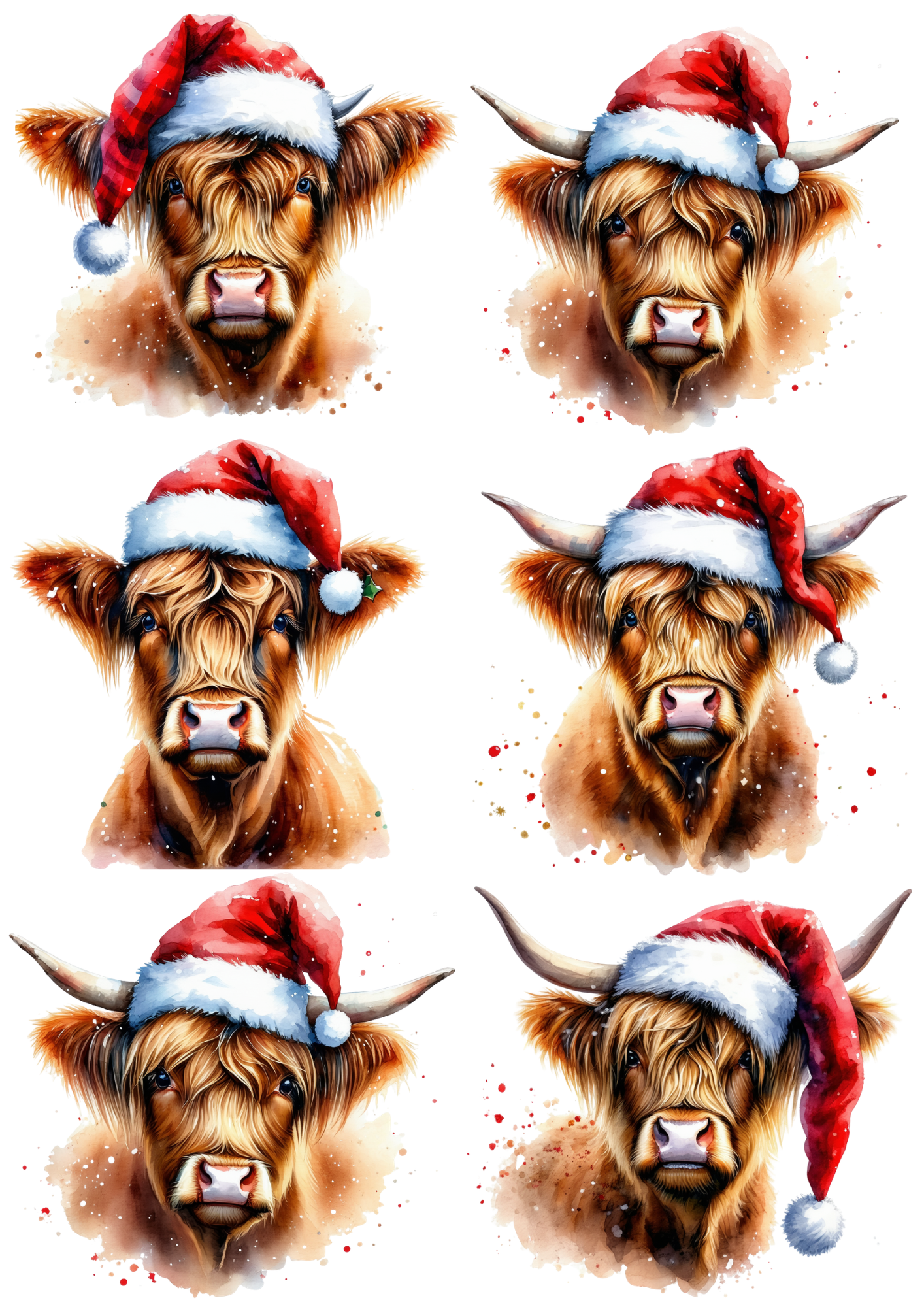 Sticker Sheet / Greeting Card – Highland Cow with Christmas Wreath Collage Cat. No. 9291