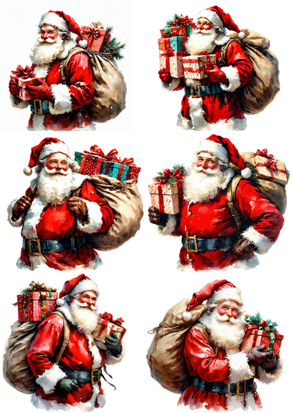 Sticker Sheet / Greeting Card – Santa Holding Gifts Collage Cat. No. 9292