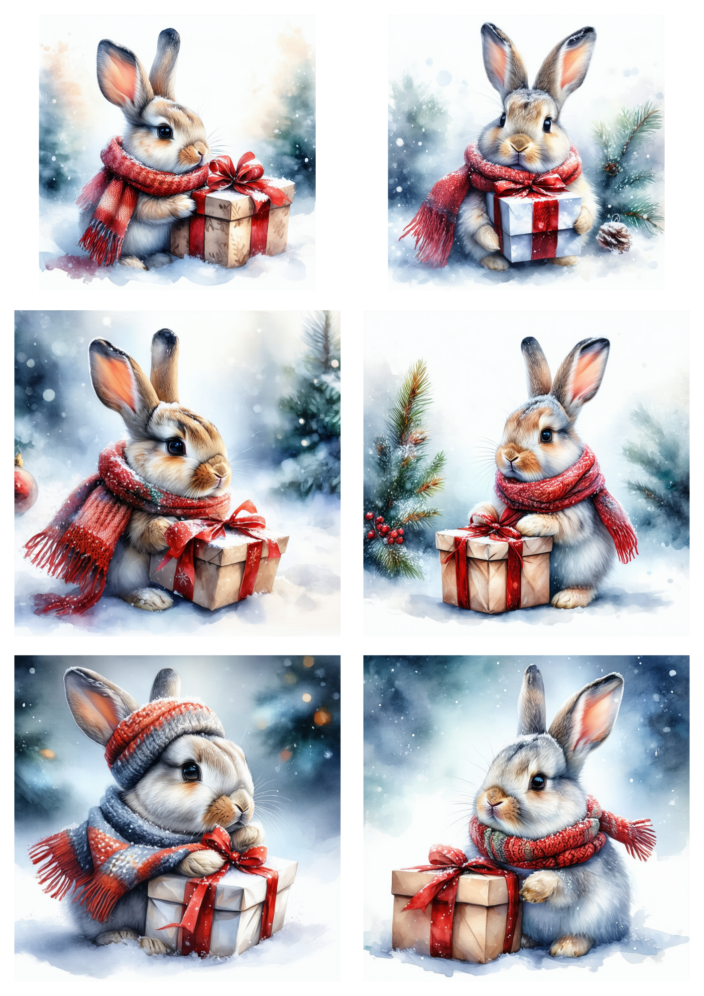Sticker Sheet / Greeting Card – Christmas Rabbit Collage Cat. No. 9296