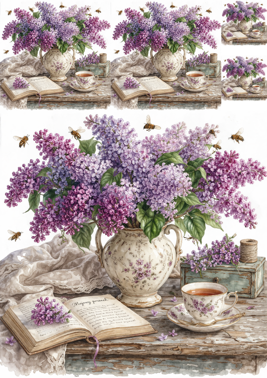 Sticker Sheet / Greeting Card – Lilac in Vase Collage Cat. No. 9299