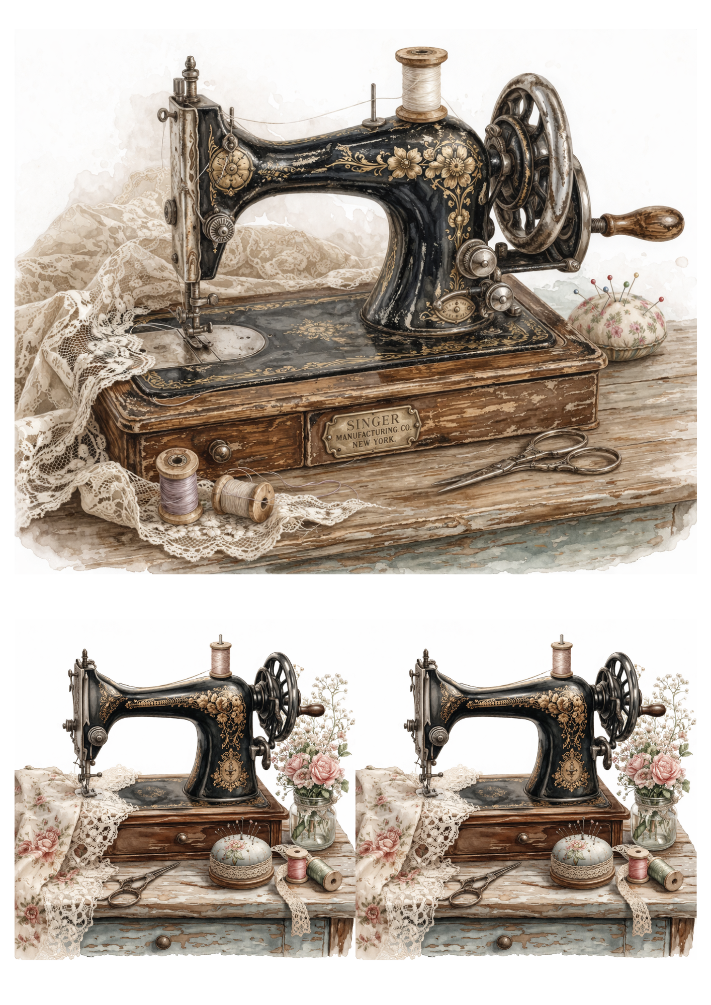 Sticker Sheet / Greeting Card – Vintage Sewing Machine Collage Cat. No. 9301