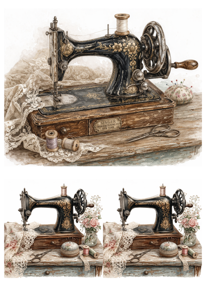 Sticker Sheet / Greeting Card – Vintage Sewing Machine Collage Cat. No. 9301