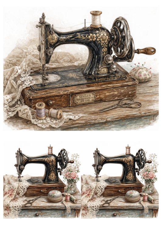 Sticker Sheet / Greeting Card – Vintage Sewing Machine Collage Cat. No. 9301