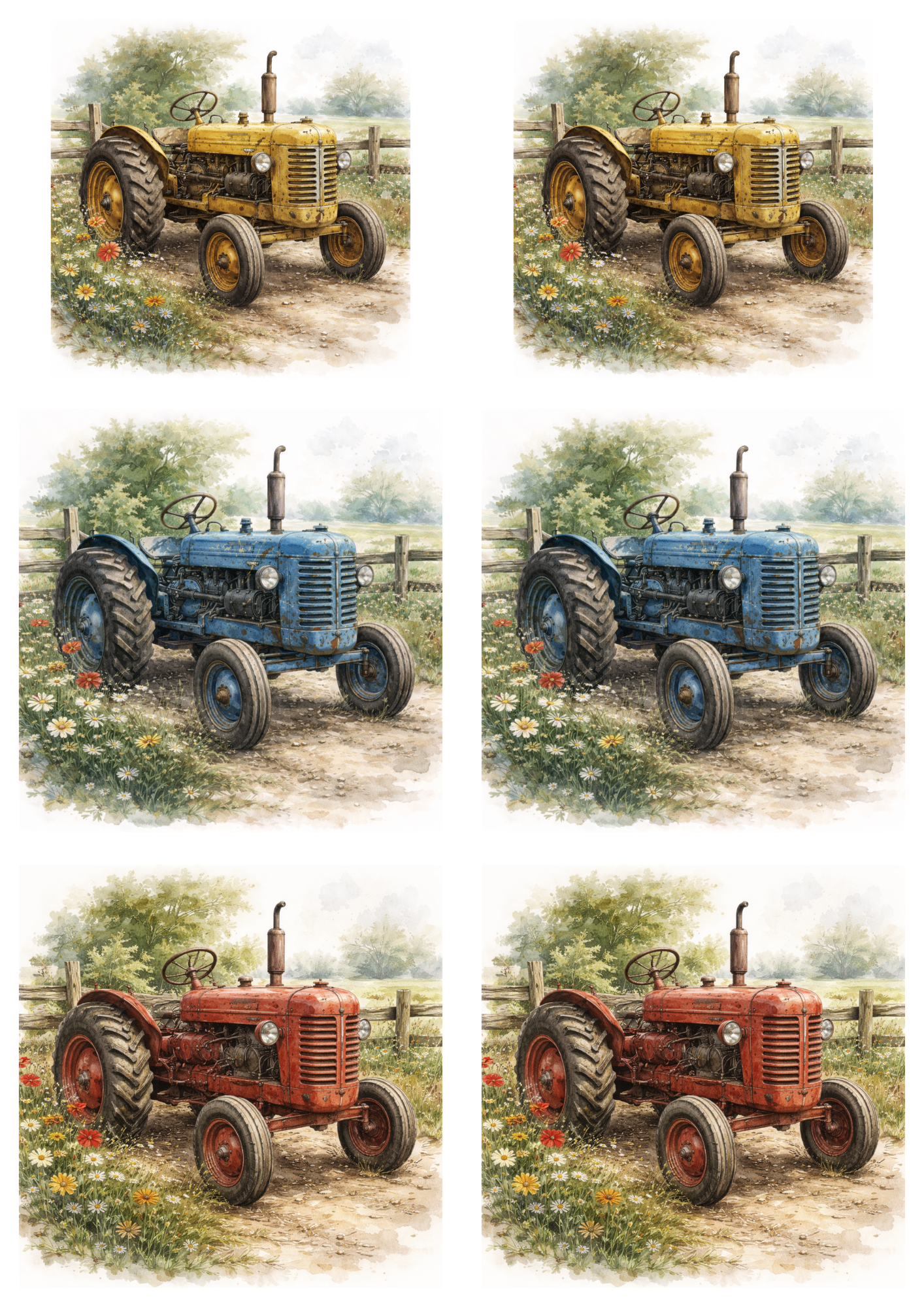 Sticker Sheet / Greeting Card – Vintage Tractors Collage Cat. No. 9302