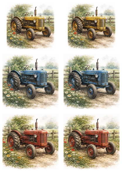 Sticker Sheet / Greeting Card – Vintage Tractors Collage Cat. No. 9302