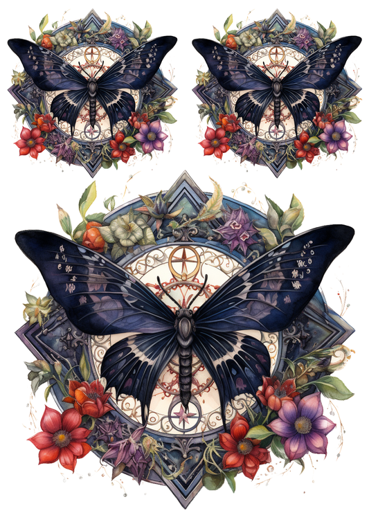 Sticker Sheet / Greeting Card – Colorful Pentagaram & Butterfly Collage Cat. No. 9304