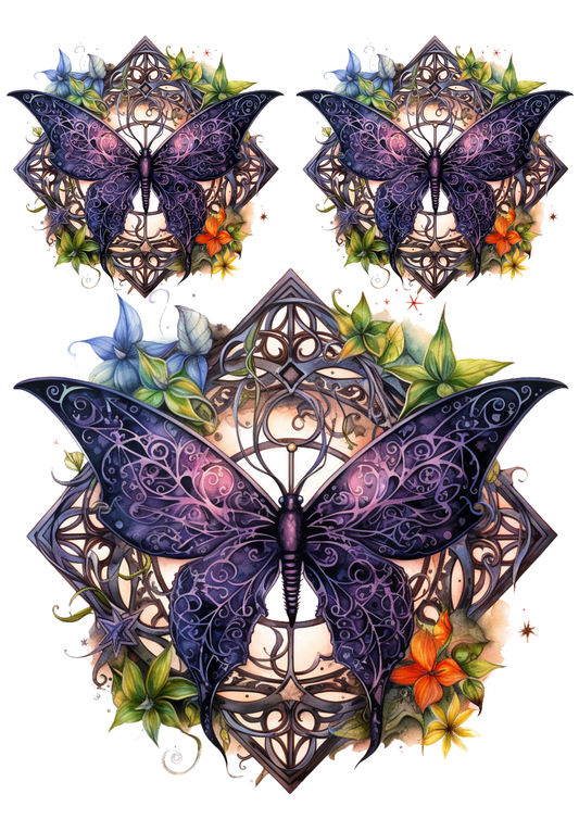 Sticker Sheet / Greeting Card – Colorful Pentagaram & Butterfly Collage Cat. No. 9305