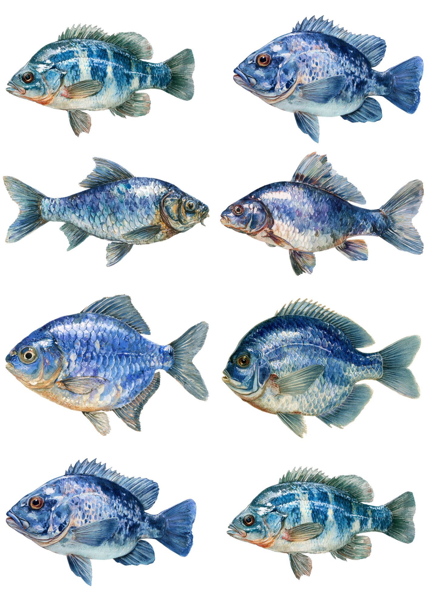 Sticker Sheet / Greeting Card – Blue Fish Collage Cat. No. 9307