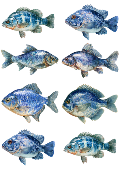 Sticker Sheet / Greeting Card – Blue Fish Collage Cat. No. 9307