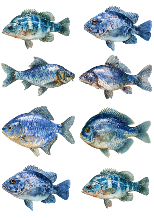 Sticker Sheet / Greeting Card – Blue Fish Collage Cat. No. 9307
