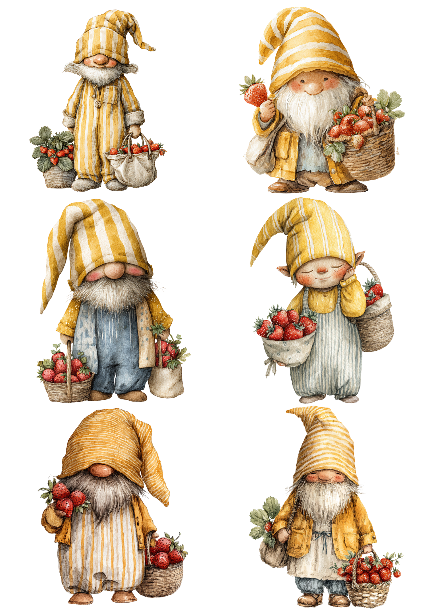 Sticker Sheet / Greeting Card – Cute Gnome with Strawberry Basket Collage Cat. No. 9308