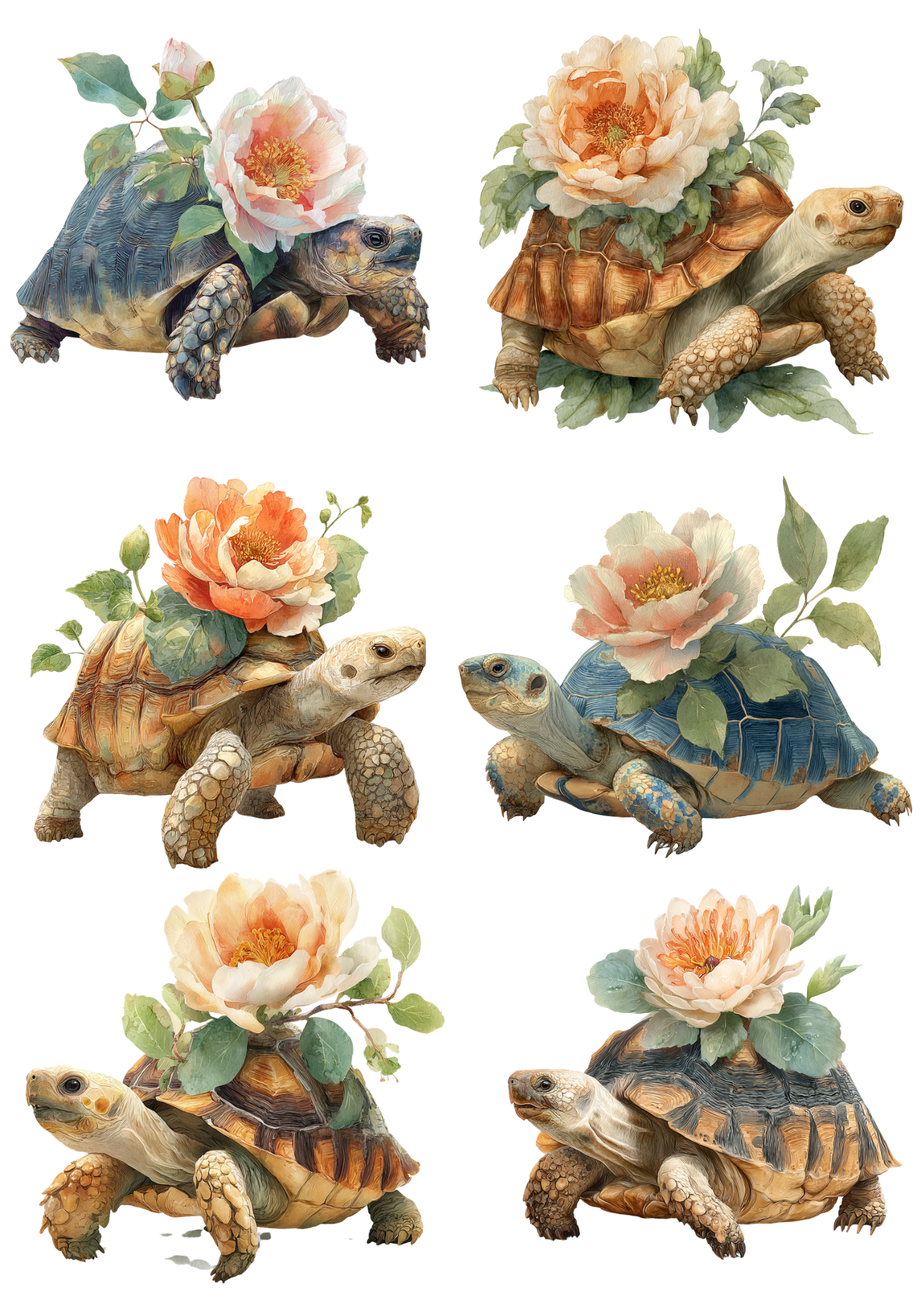 Sticker Sheet / Greeting Card – Floral Turtle Collage Cat. No. 9310