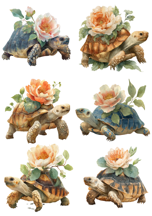 Sticker Sheet / Greeting Card – Floral Turtle Collage Cat. No. 9310