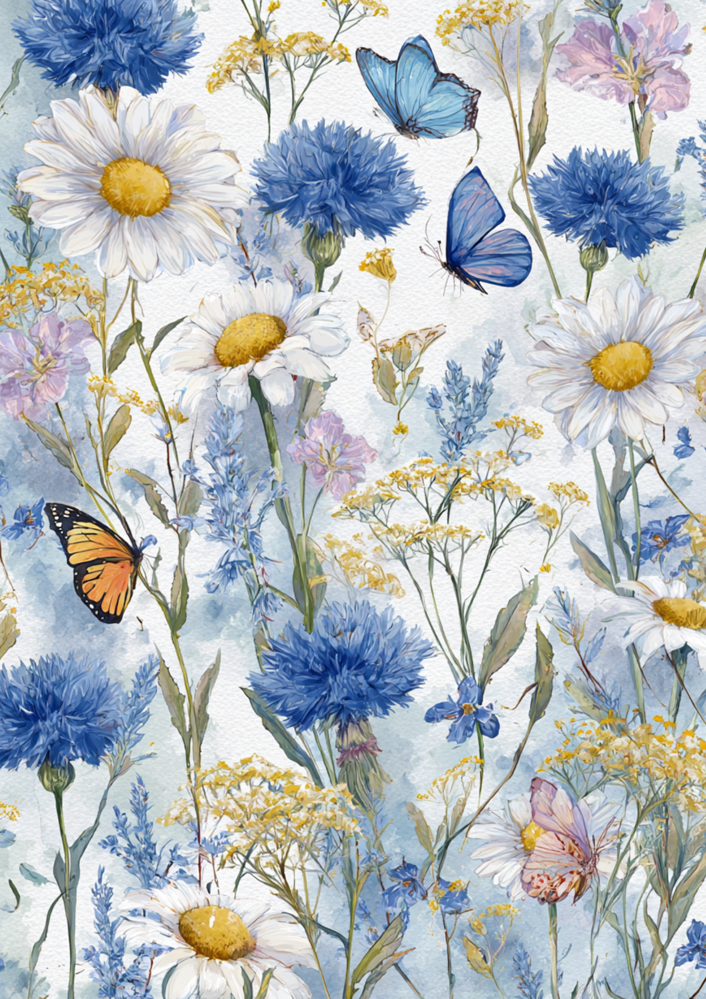 Sticker Sheet / Greeting Card – Blue Wildflower Meadow Journaling Page Collage Cat. No. 9314