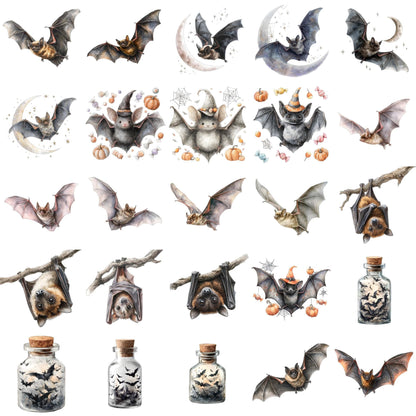 Halloween Watercolor Mega Clipart Bundle – 800+ PNG – Witches, Castles, Ghosts, Pumpkins, Skeletons, Magic Elements and much more – 300 DPI