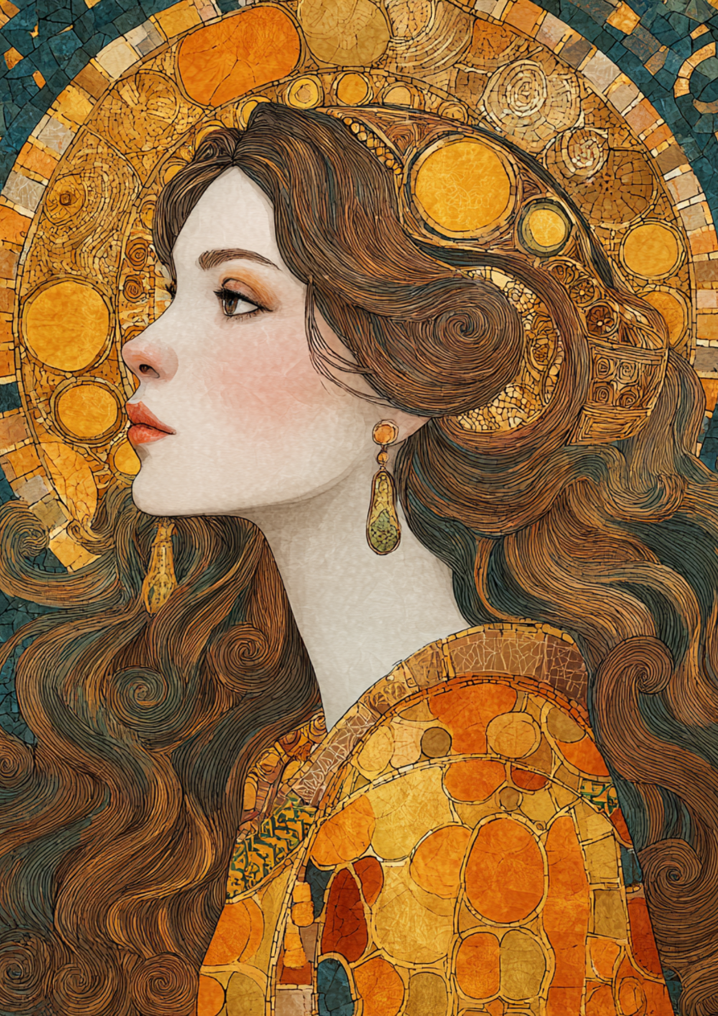 Sticker Sheet / Greeting Card – Woman Profile in Klimt Style Full Cat. No. 9319