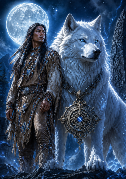 Sticker Sheet / Greeting Card – Wild Soul - Native Man & Wolf Full Cat. No.9340