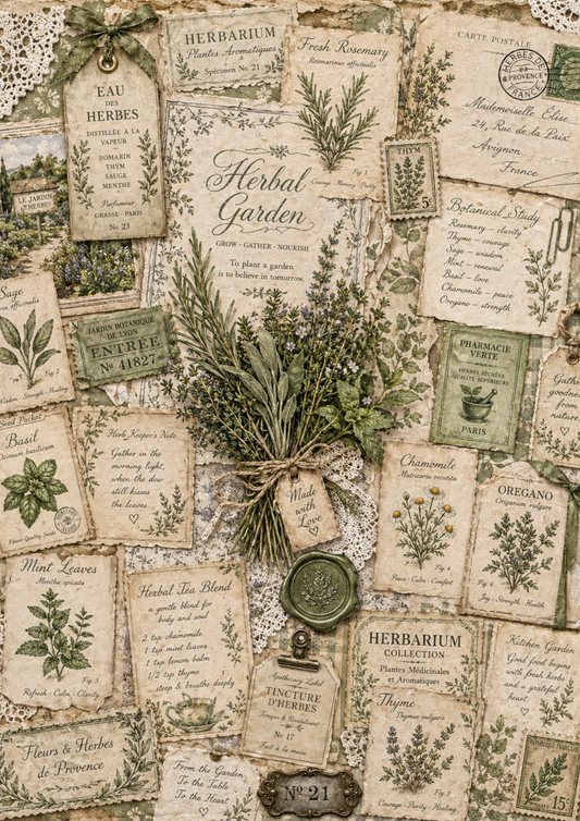 Sticker Sheet / Greeting Card – Herbs Collage Journaling Page Full Cat. No. 9354