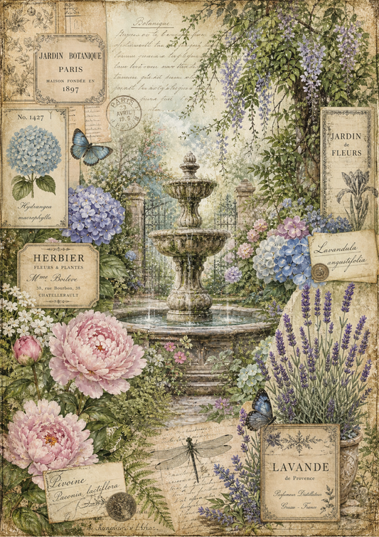 Sticker Sheet / Greeting Card – Romantic Garden Fontain Full / Journaling Page Cat. No. 9361