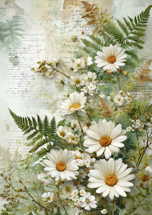 Sticker Sheet / Greeting Card – Vintage Daisies and Forest Fern Full Cat. No. 9366