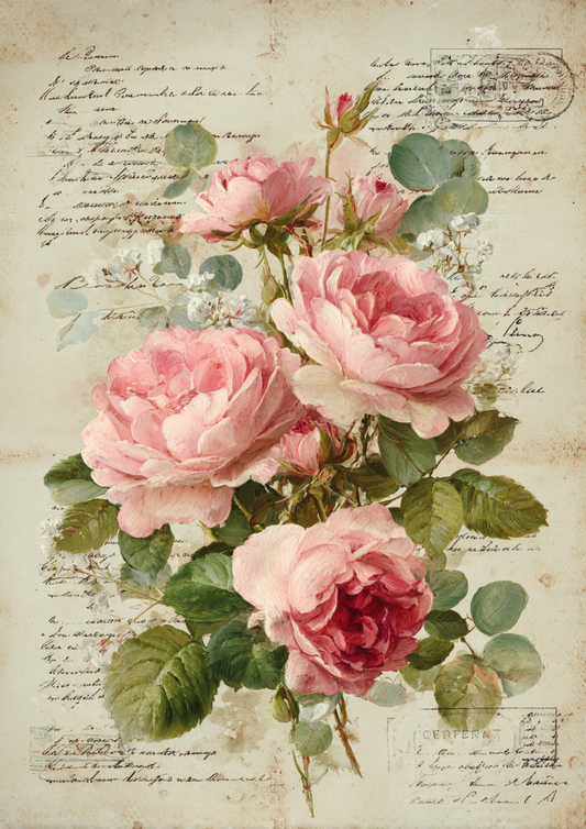 Sticker Sheet / Greeting Card – Pink Roses on Beige Full Cat. No. 9400