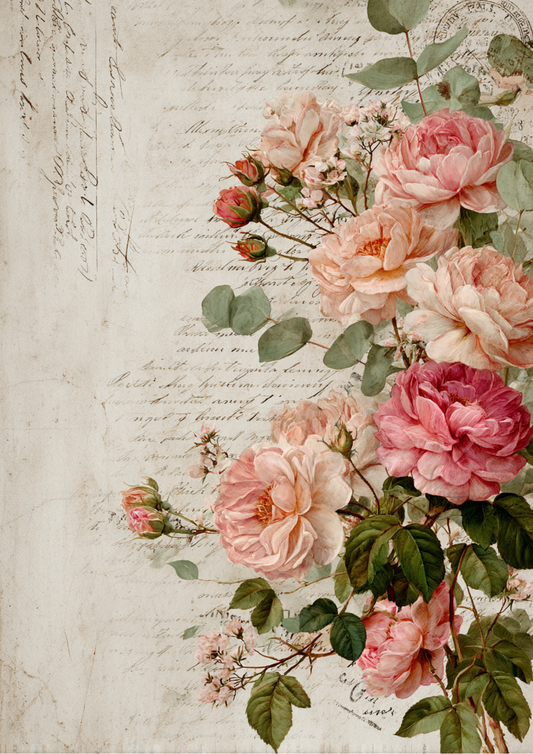 Sticker Sheet / Greeting Card – Pink Roses on Beige Full Cat. No. 9401