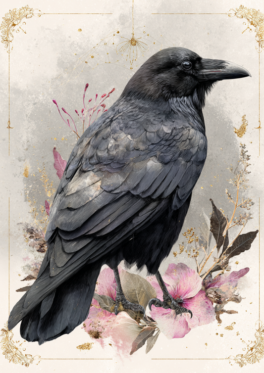 Sticker Sheet / Greeting Card – Raven & Flowers Full Cat. No. 9407