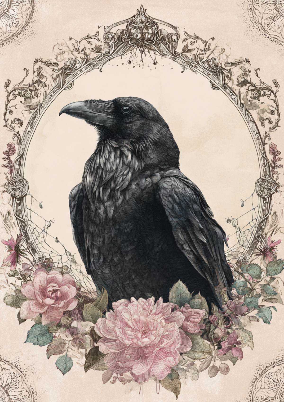 Sticker Sheet / Greeting Card – Raven & Flowers Full Cat. No. 9408