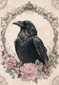 Sticker Sheet / Greeting Card – Raven & Flowers Full Cat. No. 9408