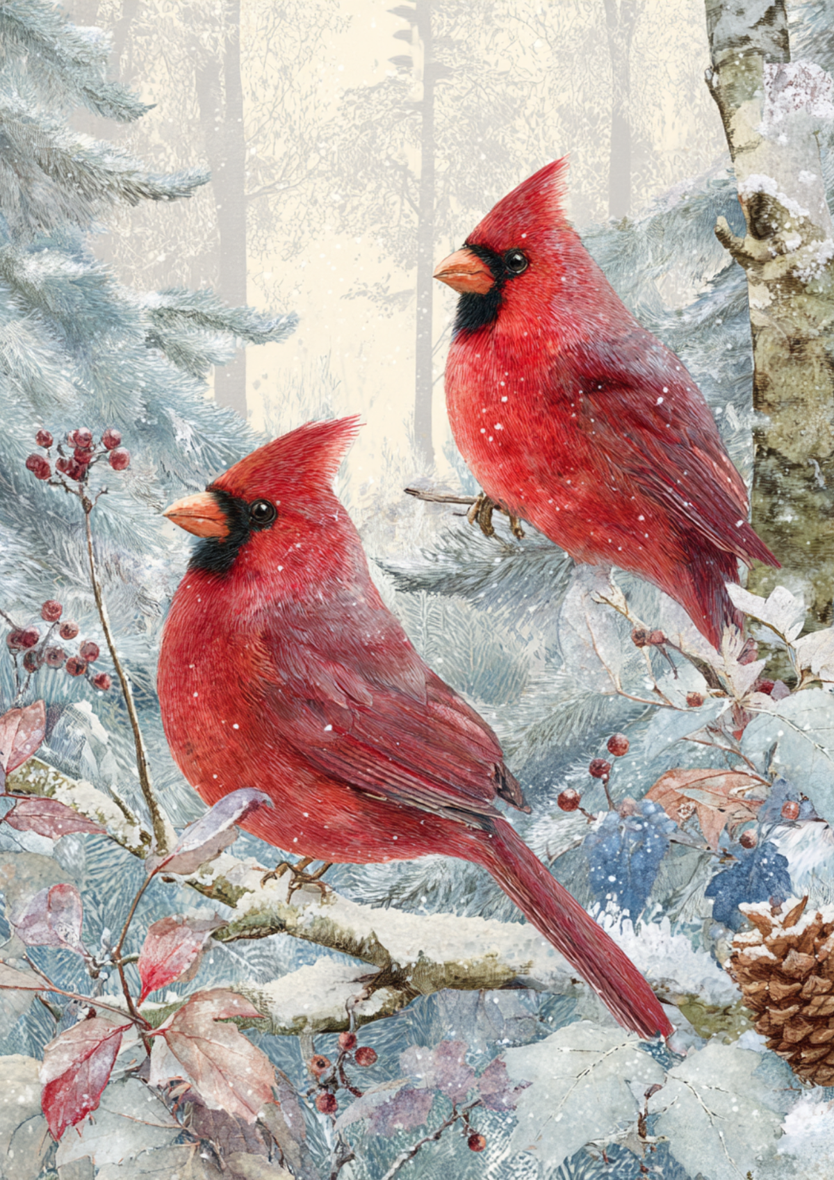 Sticker Sheet / Greeting Card – Red Cardinals in Snowy Forest Full Cat. No. 9413