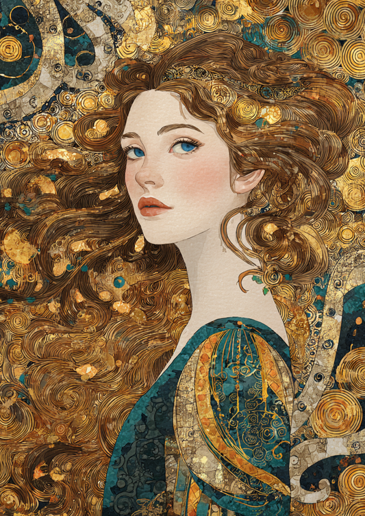 Sticker Sheet / Greeting Card – Woman Portrait in Klimt Style Full Cat. No. 9414