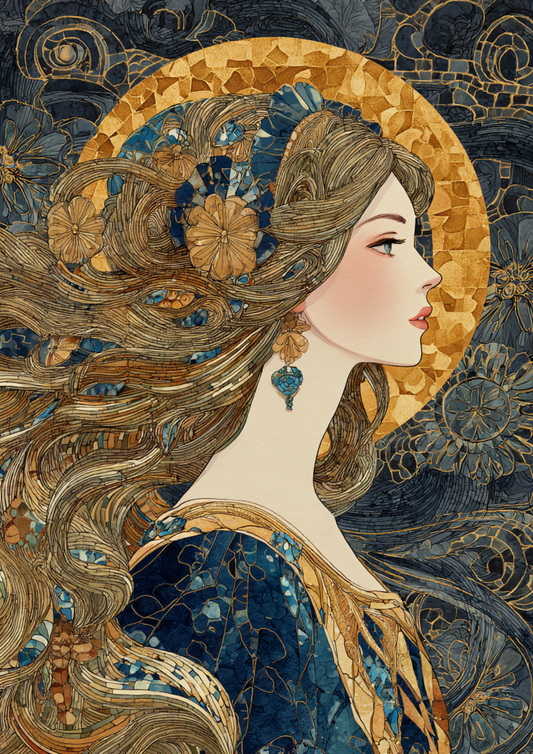 Sticker Sheet / Greeting Card – Woman Portrait in Klimt Style Full Cat. No. 9415