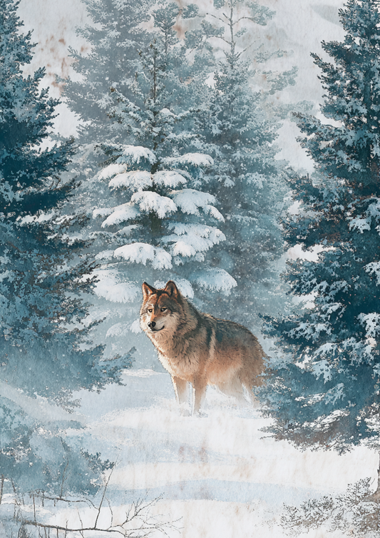 Sticker Sheet / Greeting Card – Wolf in the Snowy Forest Full Cat. No. 9421
