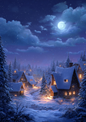 Sticker Sheet / Greeting Card – Snowy Winter Village Cat. No. 9428