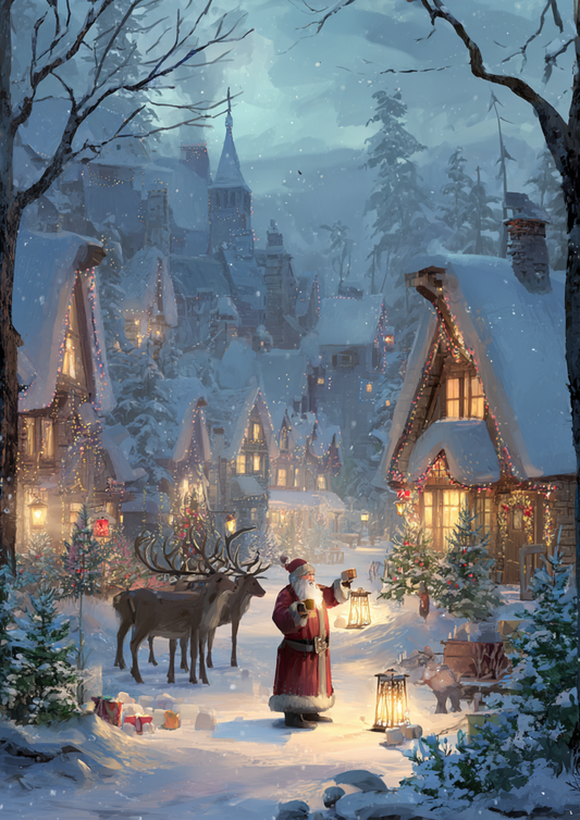 Sticker Sheet / Greeting Card – Santa's Visit in Village Full Cat. No. 9434