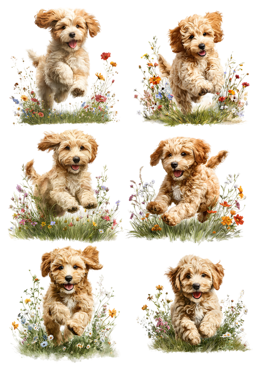 Sticker Sheet / Greeting Card – Happy Cockapoo Puppy in Meadow Collage Cat. No. 9465