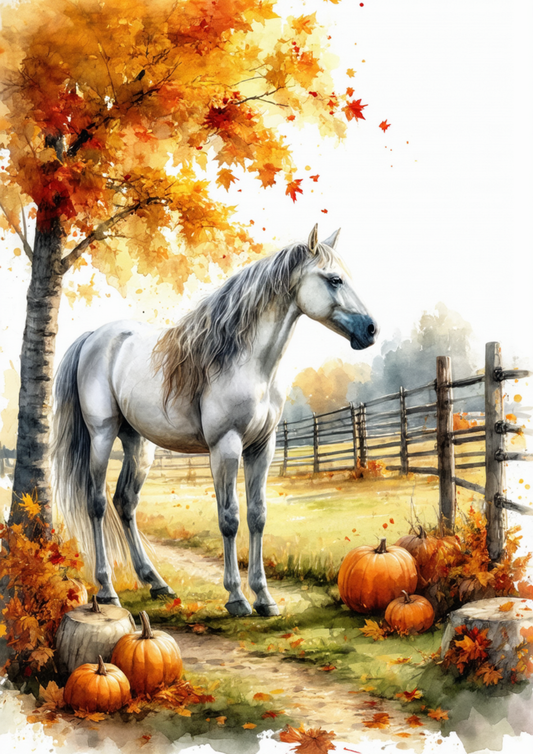 Sticker Sheet / Greeting Card – Autumn Landscape & Beautiful Horse Full Cat. No. 9468