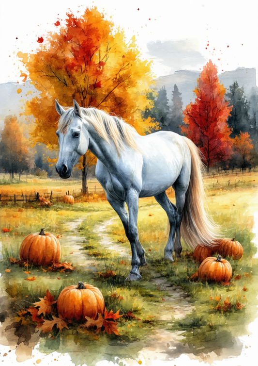 Sticker Sheet / Greeting Card – Autumn Landscape & Beautiful Horse Full Cat. No. 9469